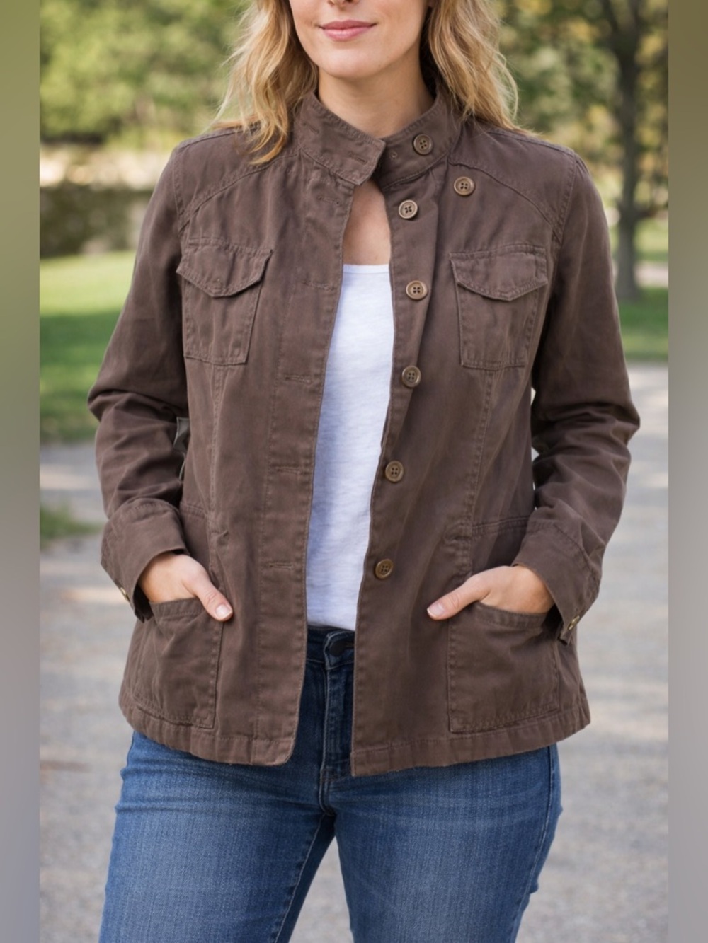 Indigo Thread Co Brown Utility Jacket Size Medium Button Front Casual